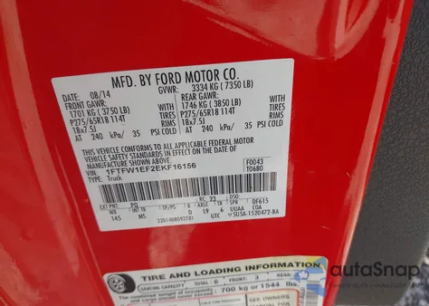 2014 Ford F-150 Xlt z USA, uszkodzony, nr VIN 1FTFW1EF2EKF16156